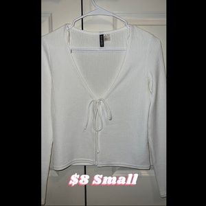 white long sleeve tie front top